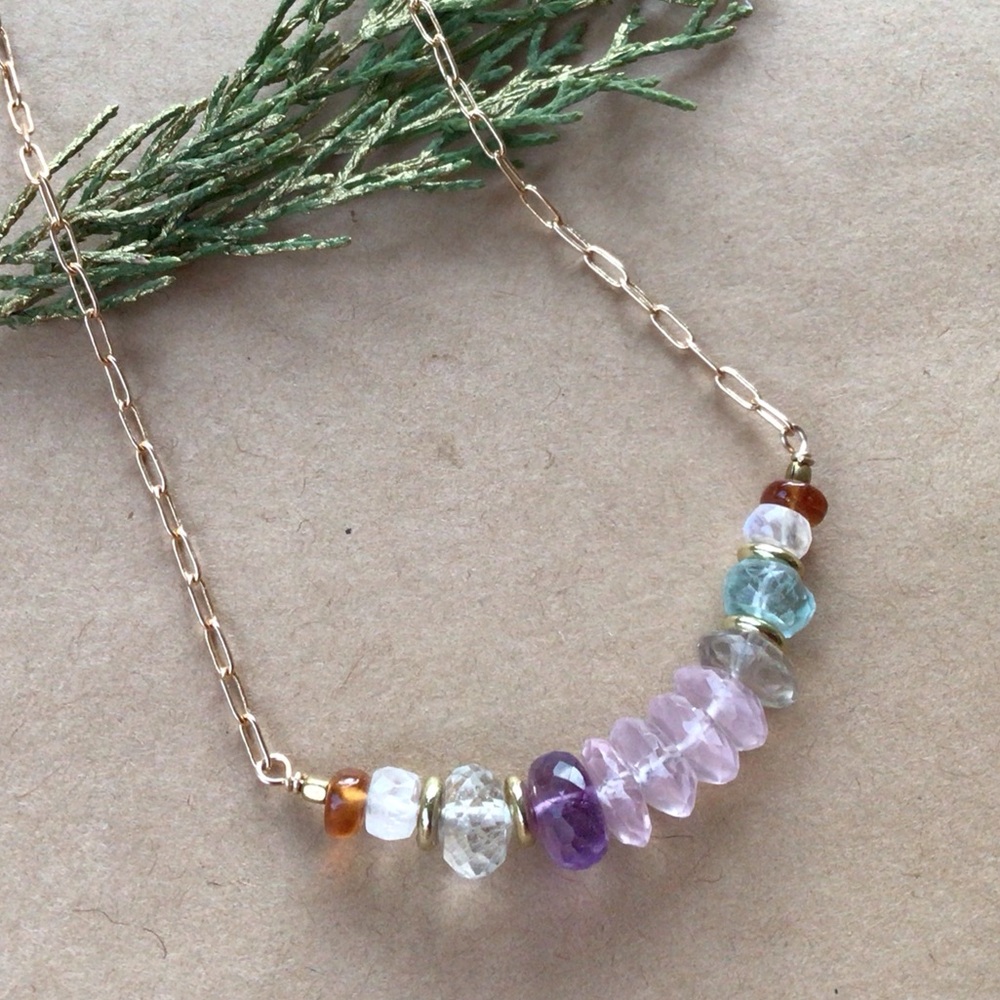 Genuine Gemstones Rose Quartz Moonstone Aquamarine Sundance Charm Necklace